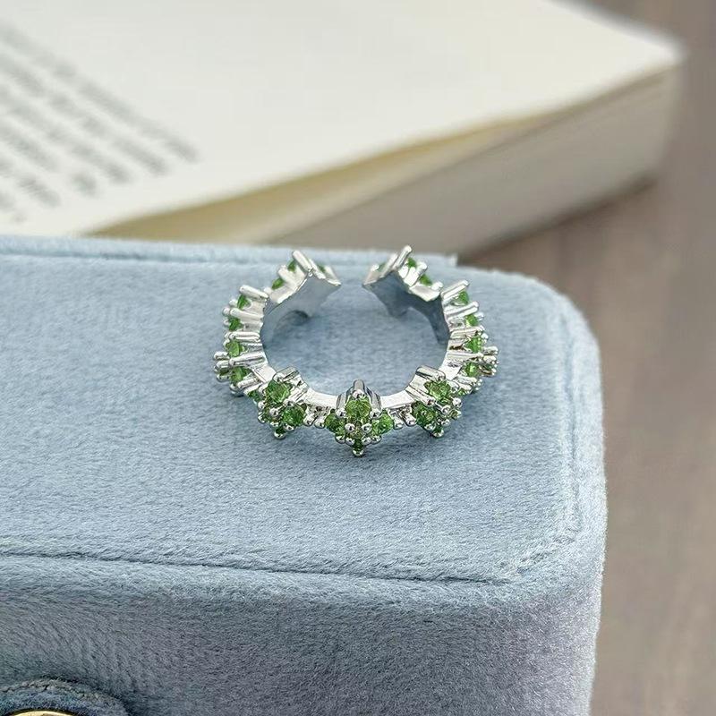 Light Luxury High-End Full Diamond Inlaid Zircon Stacked Wearing Super Flash Super Fairy Row Diamond Opening Ring Niche Design Exquisite Ring