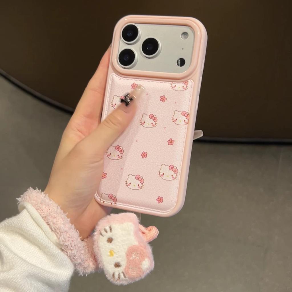 Girl Pink Kt Cat Hand Rope for Apple 17promax Mobile Phone Case IP16 Bulging Bag Leather Pattern 15 Cute 14 Soft