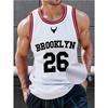 Men'S Brooklyn Printed Digital Round Neck Spring/Summer College Sport Sleeveless Easy Casual Solid-Color Patchwork Basketball V-Neck Shirt