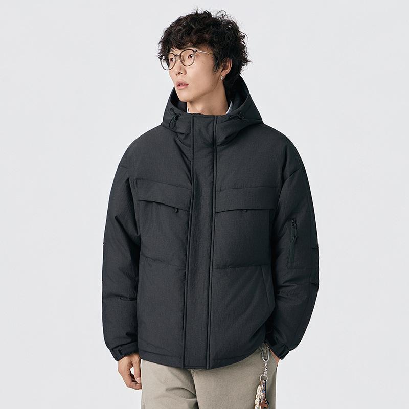 Men's 2025 White Duck Down Hooded Jacket: Winter Warmth, Loose Fit, Letter Print Design