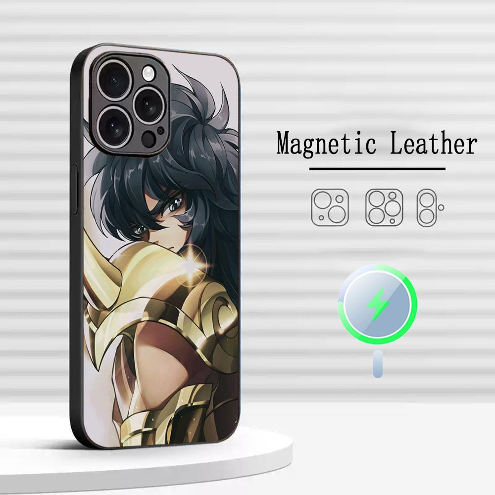 Classic Saint Seiya Cool Anime Design Phone Case For iPhone 16 15 14 13 12 11 Plus Pro Max  High-end Luxury Magsafe Sheepskin