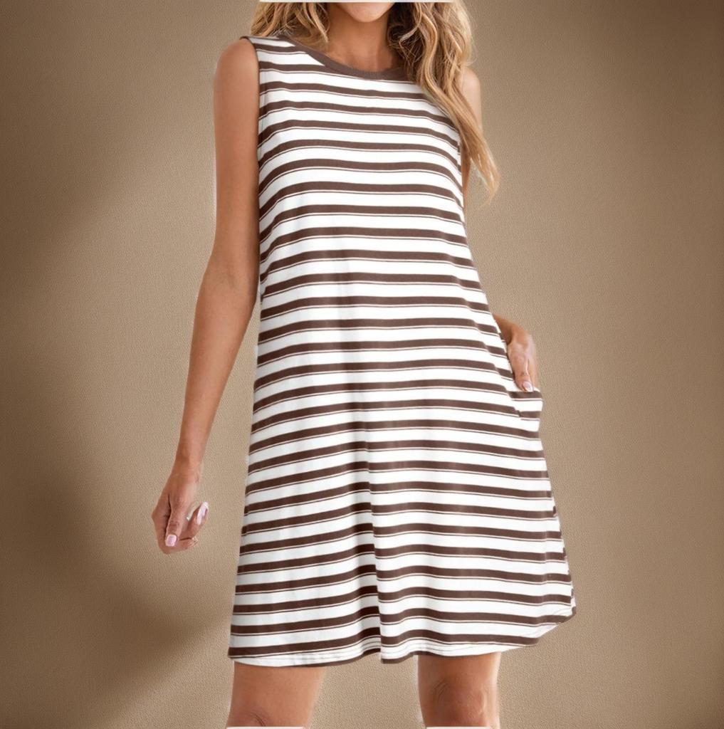 Ladies' Loose Comfortable Casual And Fashionable Striped Plaid Sleeveless Dress