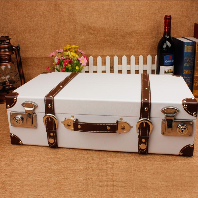 Retro European Wooden Handheld Storage Box Luxury Leather Suitcase Display Prop Box Family Storage Tools Wooden Case Leather