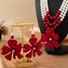 Three Layer Pearl Beaded Necklace with Floral Pendant and Matching Earrings Set for Women Elegant Layered Jewelry Accessory