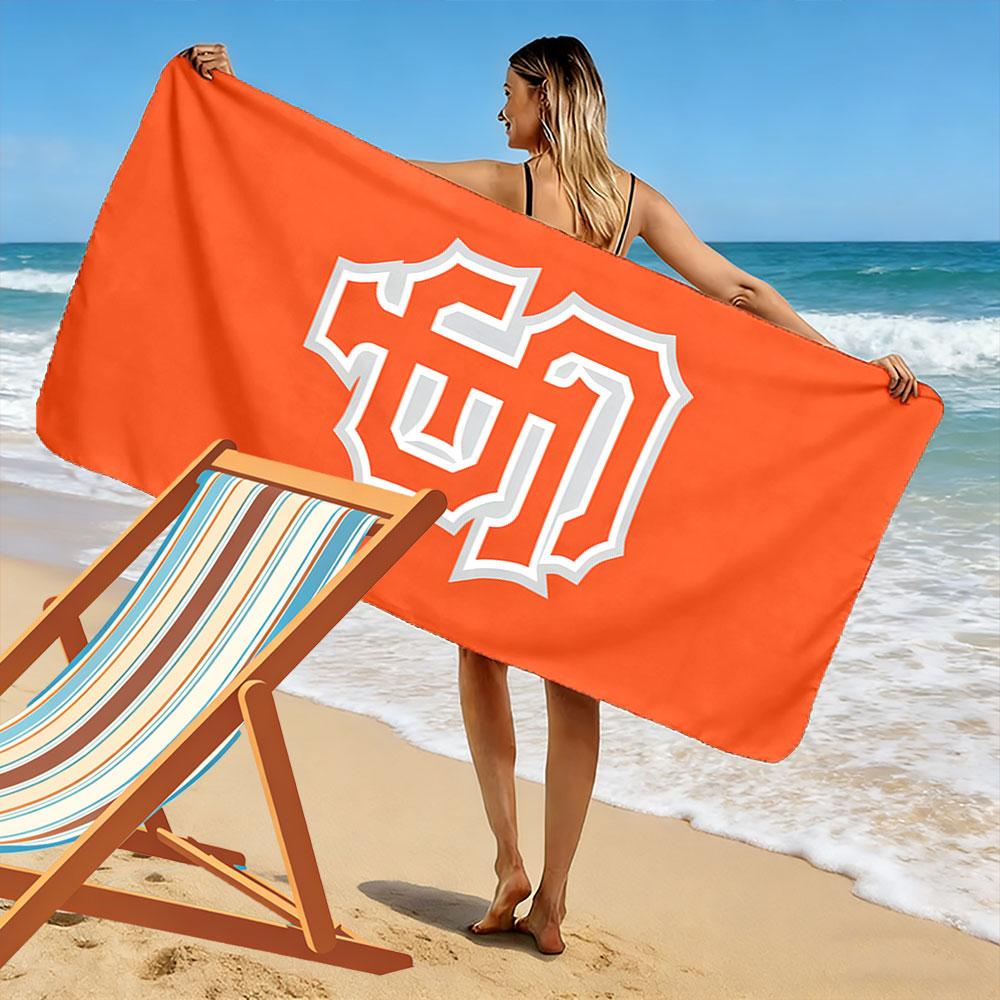 Orange SF Logo with White Outline Patterned beach towel quick dry perfect for travel outdoor sports jogging the beach and swimming
