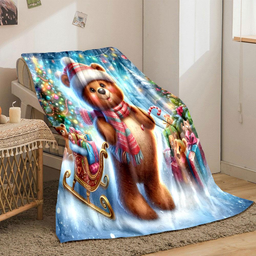 Christmas Bear Sleigh Blanket Bedroom Blanket for Livingroom Couch Lunch Break Soft Throw for Friend's Festival Gift