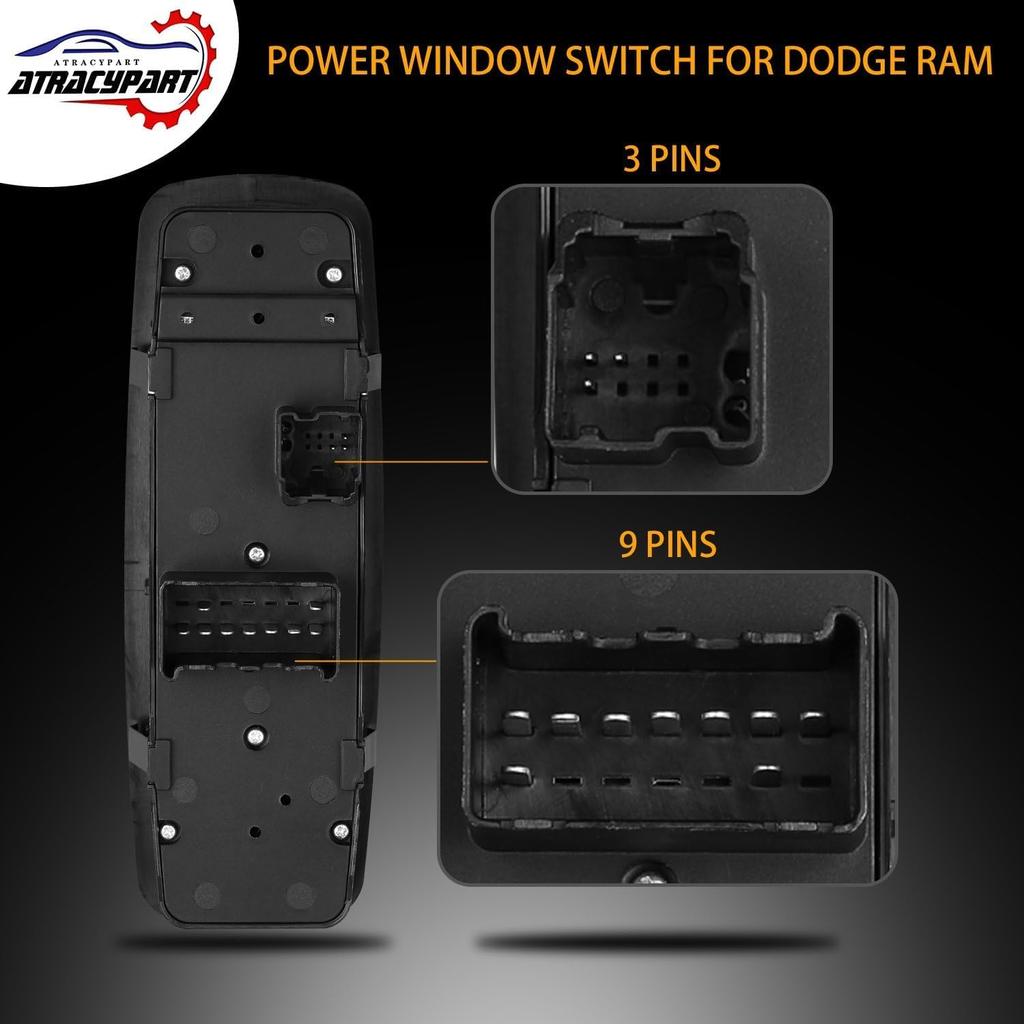 Window Switch Driver Side Master Power Control Button 3P + 9 P | Compatible With 2009 2010 2011 2012 Dodge Ram 1500 2500 3500 | Replaces# 4602863AD,