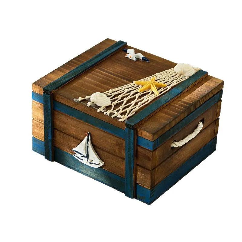 Mediterranean Wooden Retro Treasure Box Three Piece Set Decoration Display Window Display Pirate Style Decoration Storage Box