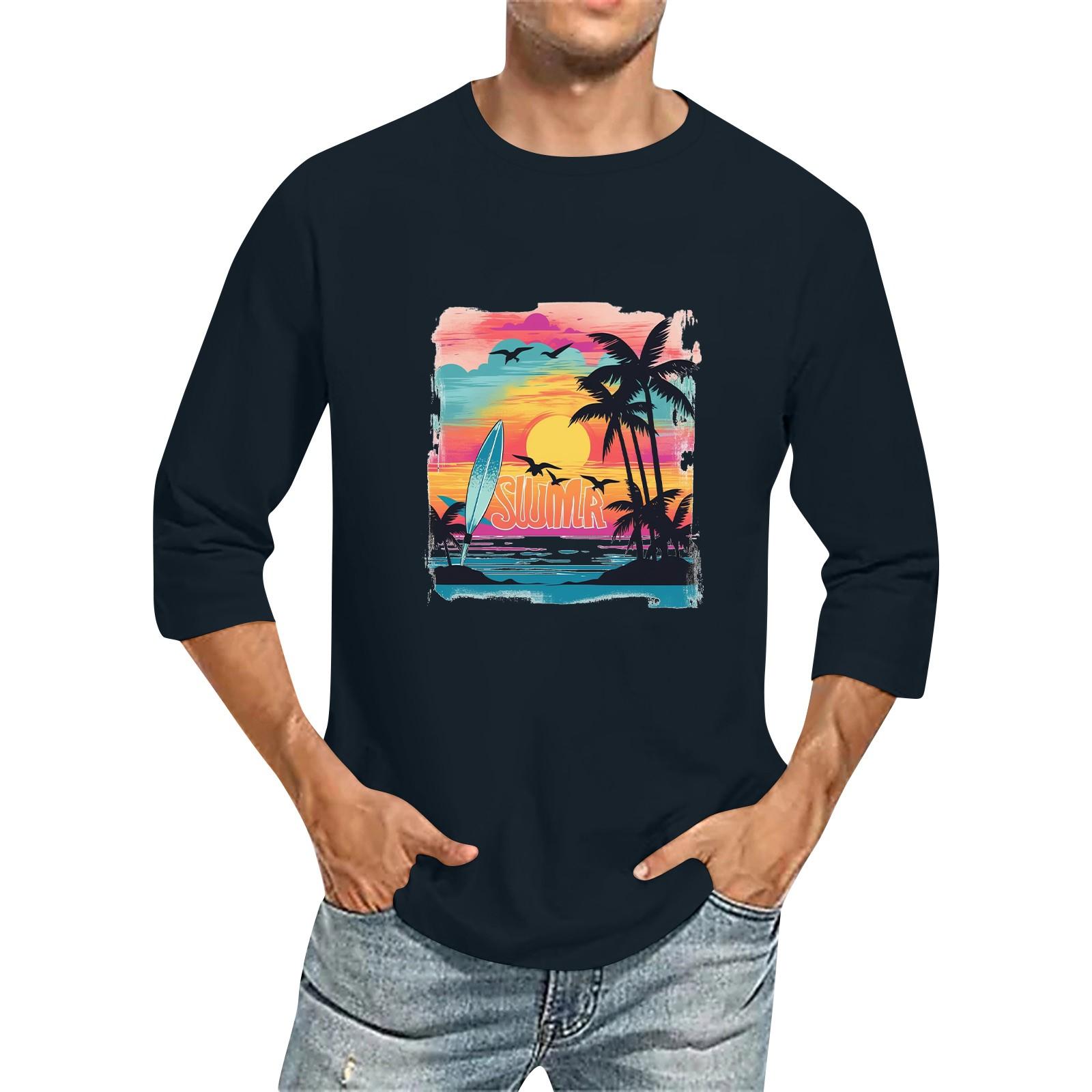 

Мужская однотонная футболка с круглым вырезом и рукавами три четверти XL тёмно-синий