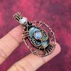 Evil Eye Labradorite Pendant Copper Wire Wrapped Rainbow Moonstone Jewelry