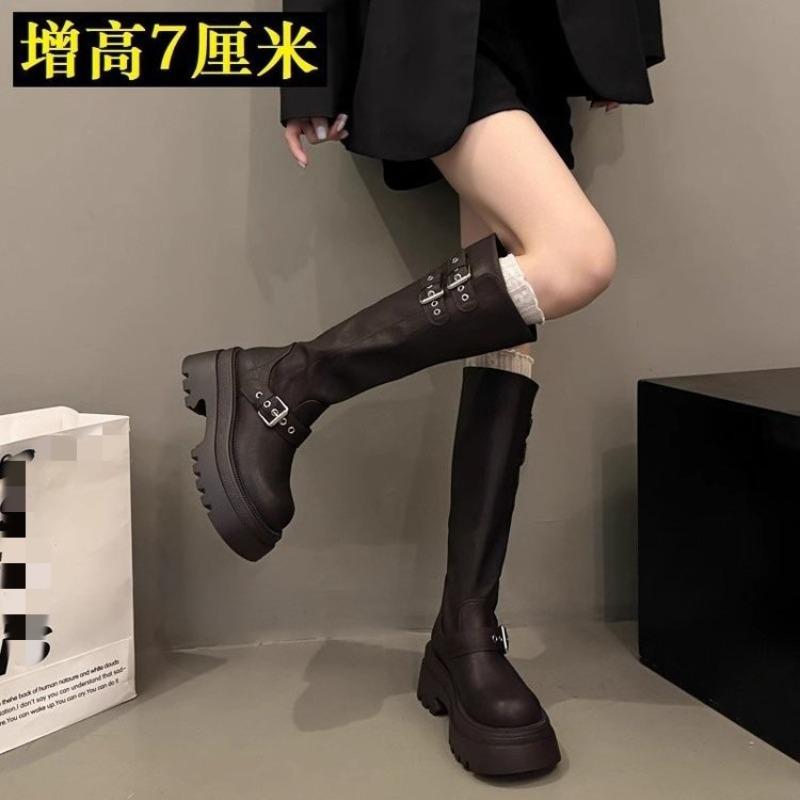 Versatile Platform High Boots Women's Autumn New Fashion But Knee Boots with Skirt Knight Boots