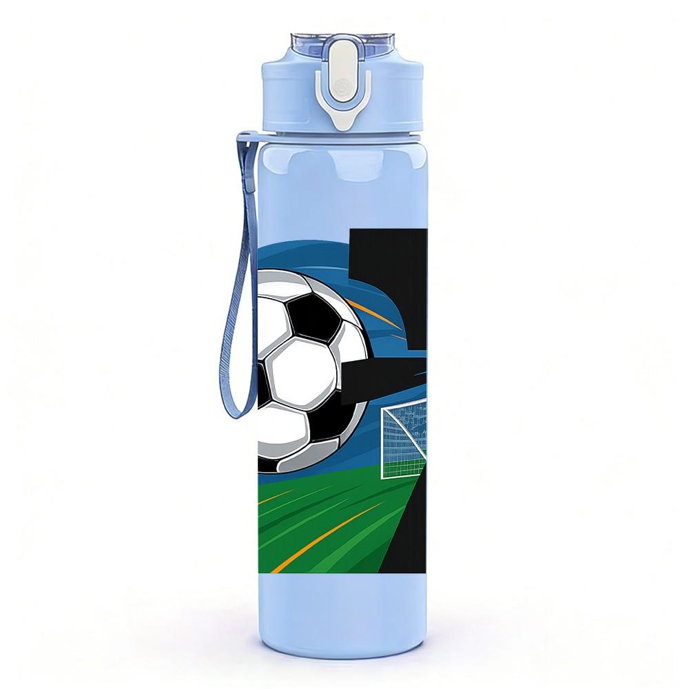 1PC Soccer Seven Field Graphic 750ml Color Plastic Sports Water Bottle Leakproof Flip Straw Lid Suitable for Sports Office Home Use
