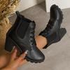 Sexy Lace Up High Heel Ankle Boots Women Autumn Fashion Black Round Toe Chelsea Boots Chunky Platform Women's Boots