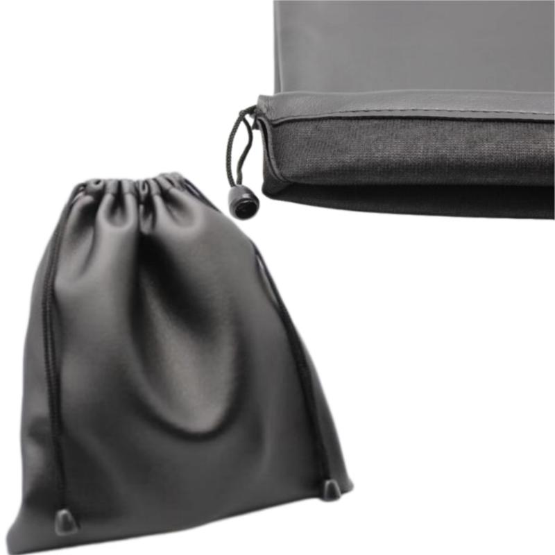 1Pcs Durable Black Dust-Proof Drawstring Bag Draw String Bag Headphone Bags Pu Leather Headset Bag Durable Multi Purpose Storage