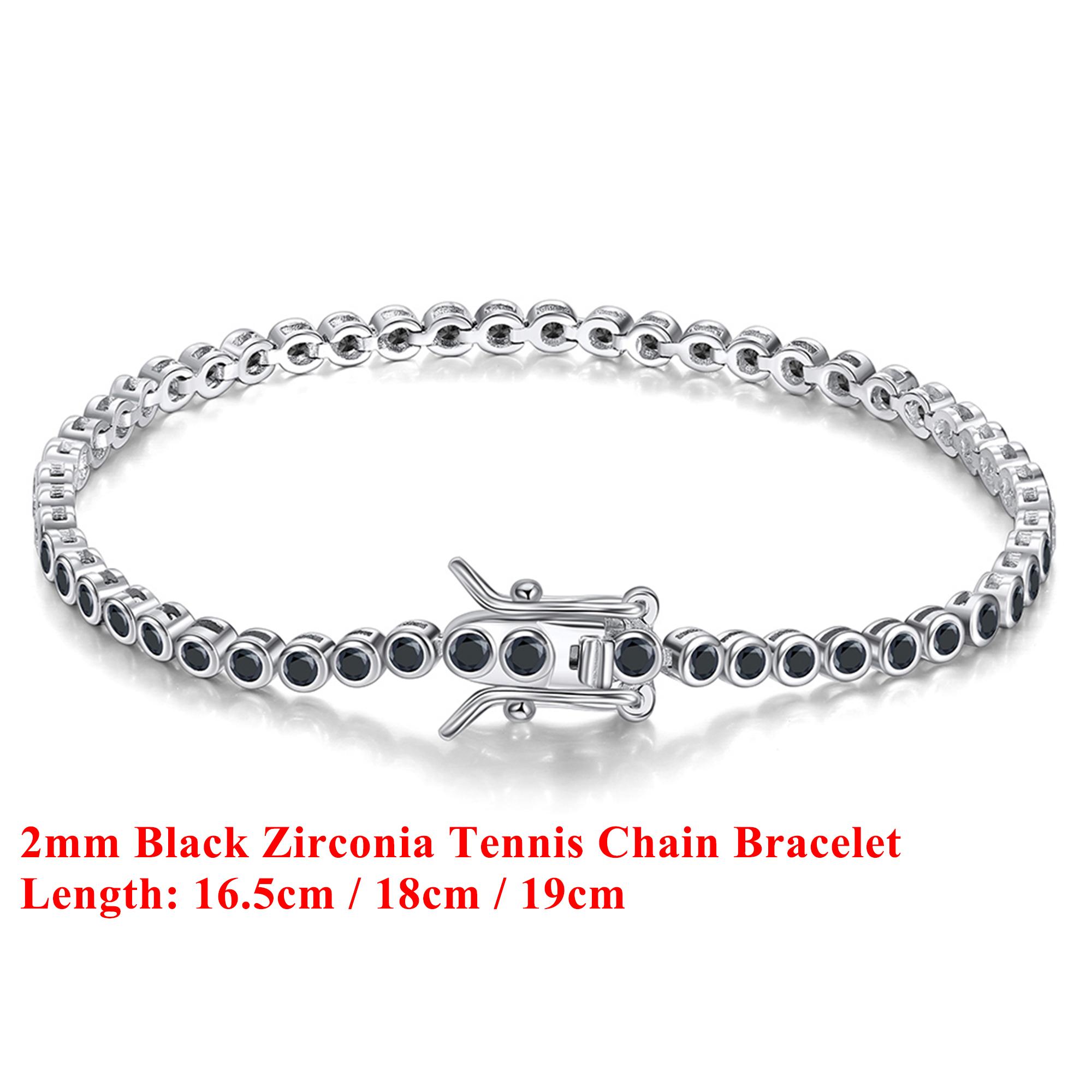 

EFFIE QUEEN 925 Pure Silver Black Zirconia Tennis Chain Bracelet Banquet Jewelry for Women, Men Birthdays Celebration Gift SB145 16.5cm срібний
