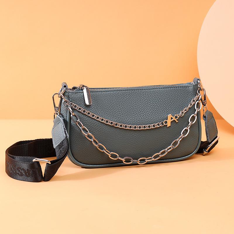 Genuine Leather Women'S Bag Trendy Fashion Simple Chain Shoulder Messenger Bag First Layer Cowhide Small Bag