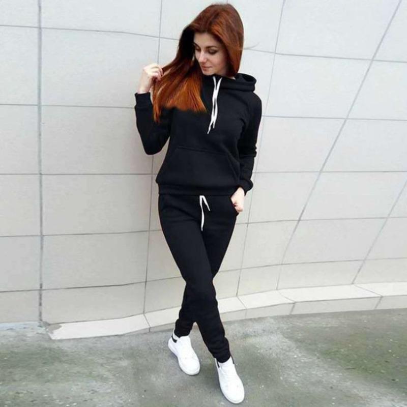 Fashion casual suit women's autumn and winter new velvet hooded sweater sweatpants women's fashion women's