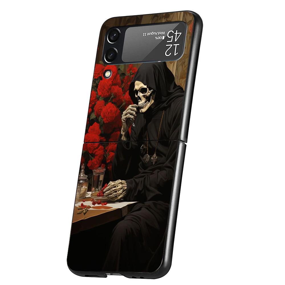 Reaper Skull Skeleton Gun Cover Phone Case For Samsung Galaxy Z Flip 7 6 5 4 3 5G Flip7 Flip6 Flip5 Flip4 Flip3 Black Fundas She