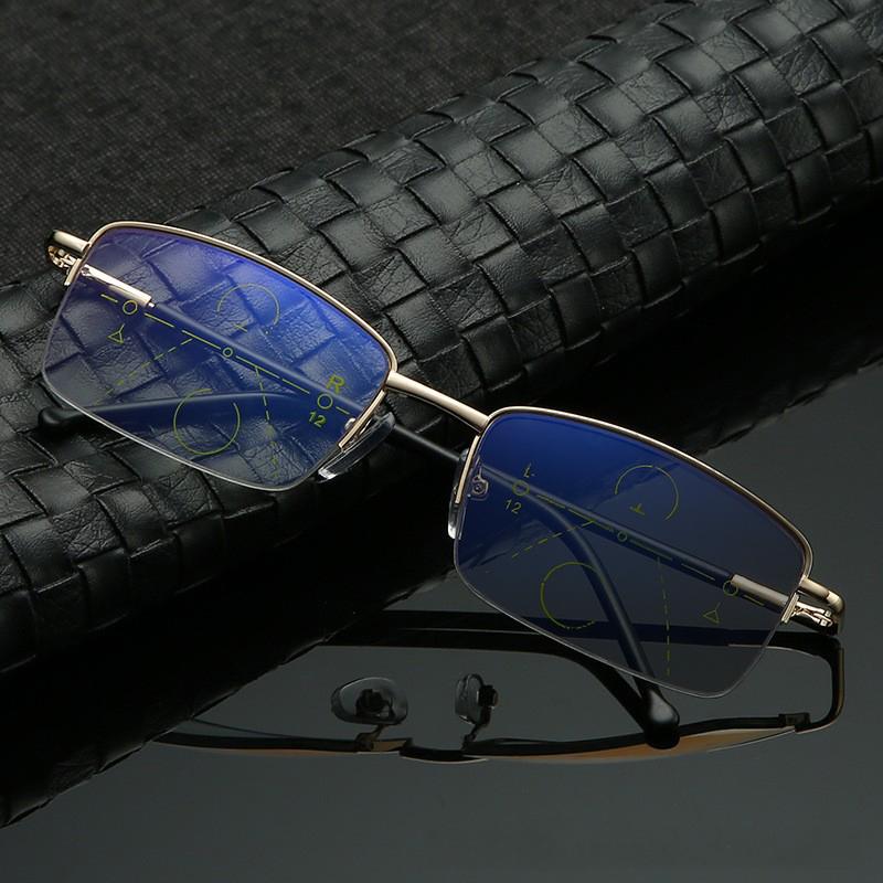 Trend Titanium Alloy Frame Photochromic Progressive Multifocal Reading Glasses Unisex Anti-Blue Light Presbyopia Eyewear Diopter