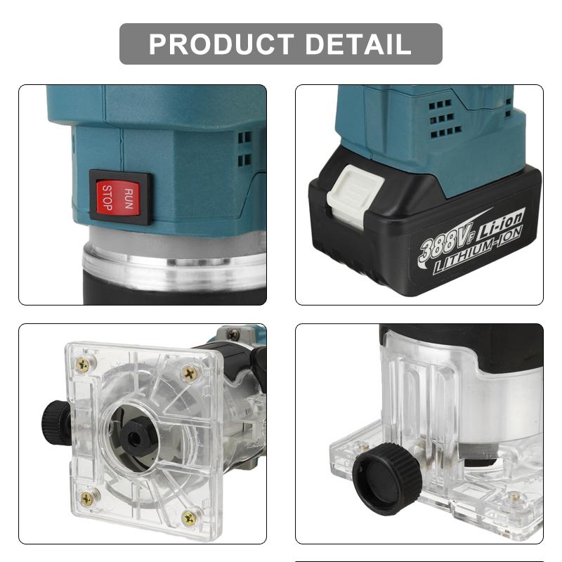 MUSTOOL 388V 850W Cordless Electric Trimmer Woodworking Engraving Slotting Trimming Milling Machine Wood Router with 1/2 Battery
