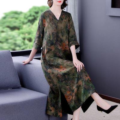Premium Maulbeerseide V-Ausschnitt Langes Kleid, Exquisites Sommerseidenkleid für einen glamourösen Look
