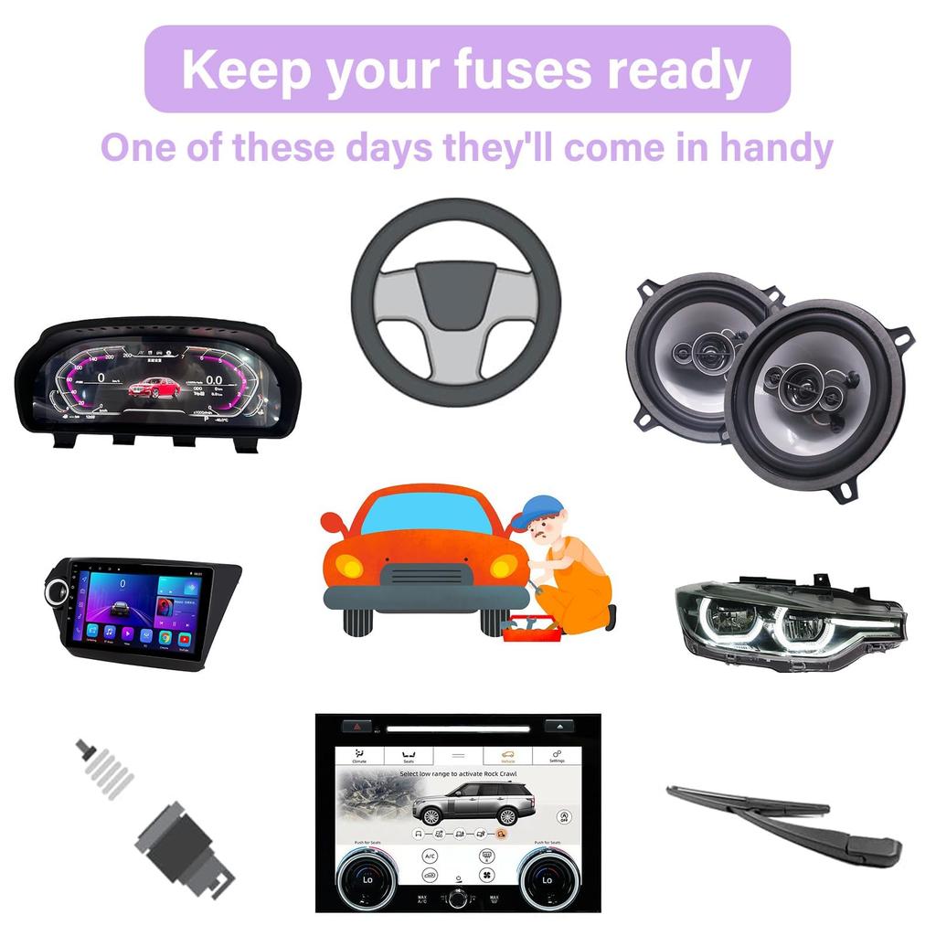 50pcs Car Fuse Assortment Kit, Standard and Mini Size, Professional Upgrade Mixed