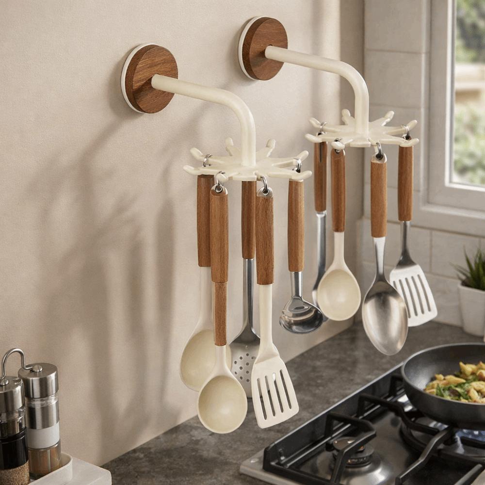 No Drill Kitchen Storage Rack Wall Mounted Space Saving Spatula Spoon Holder Anti Drop Utensil Organizer Bathroom