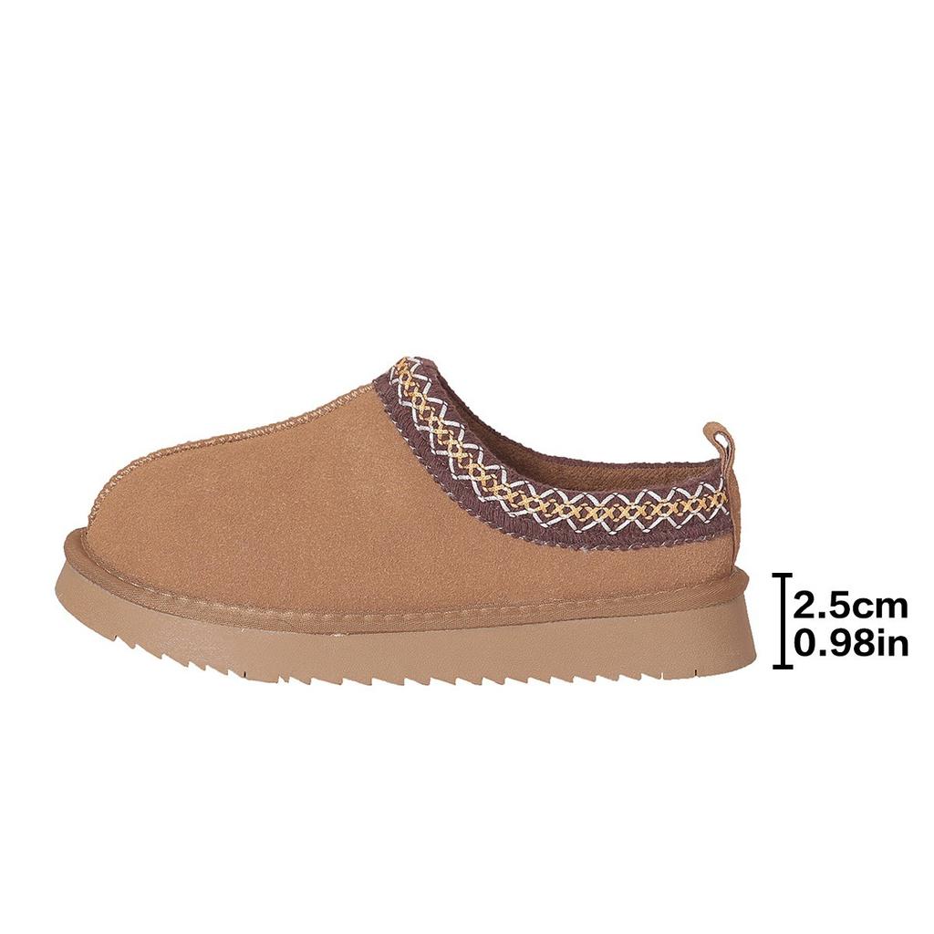 Berühmte Wind-Schnee-Stiefel Damen Herbst und Winter neu große Größe flacher Boden niedriger Absatz faule Baumwollpantoffeln