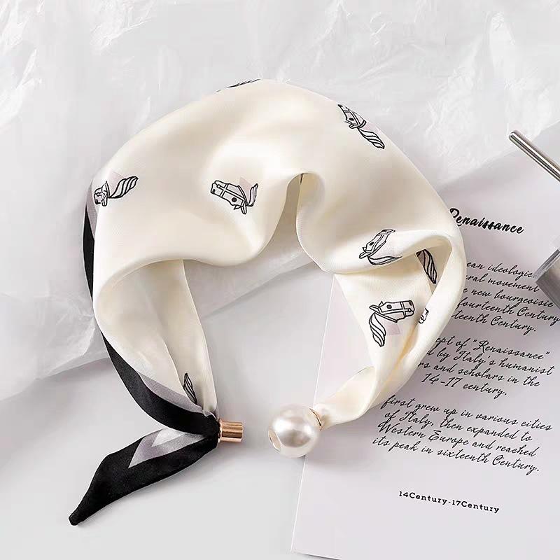 New Spring and Summer Thin Pearl Necklace Magnetic Buckle Lazy Silk Scarf Women's Pendant Scarf Collarbone Chain Silk Scarf