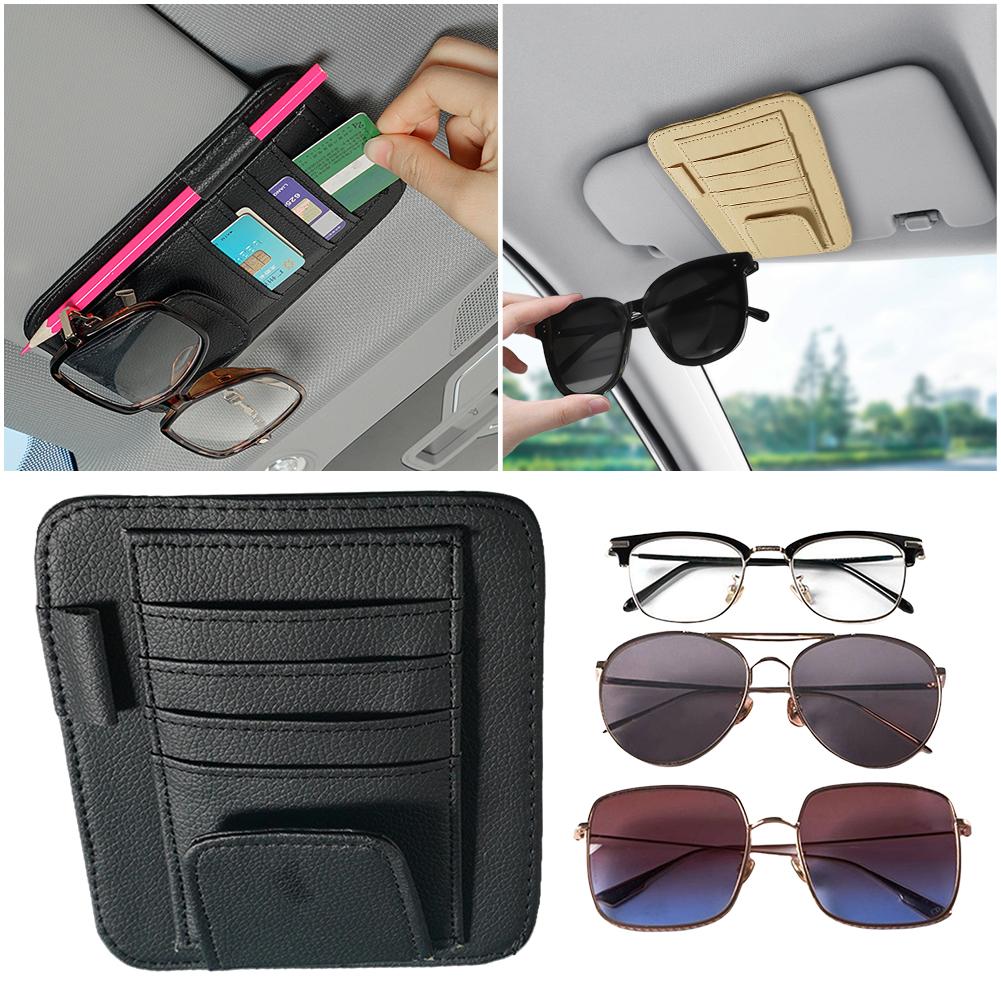 Card Storage Pouch Mount Stand Sunglasses Holder Bracket Multi-Pocket Sunshade Card Glasses Clip Auto Interior Accessories