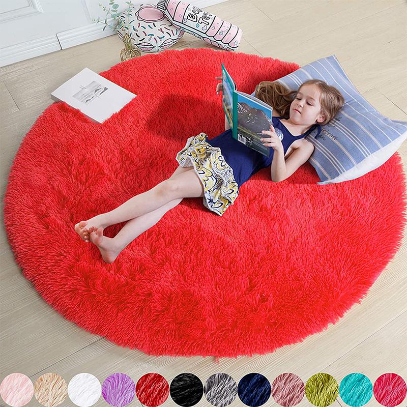Fluffy Round Rugs For Girls Bedroom Soft Shaggy White Carpet In The Living Room Bedside Rugs Pink Home Decor Hairy Baby Play Mat