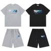 Mens Gradient Letter Embroidered Cotton Tee Shorts Set Streetwear Casual Outfit
