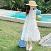 Girls' White Halter Neck Quick-Dry Summer Dress - Sleeveless, Stylish, Mid-Length, Princess Sweet Style