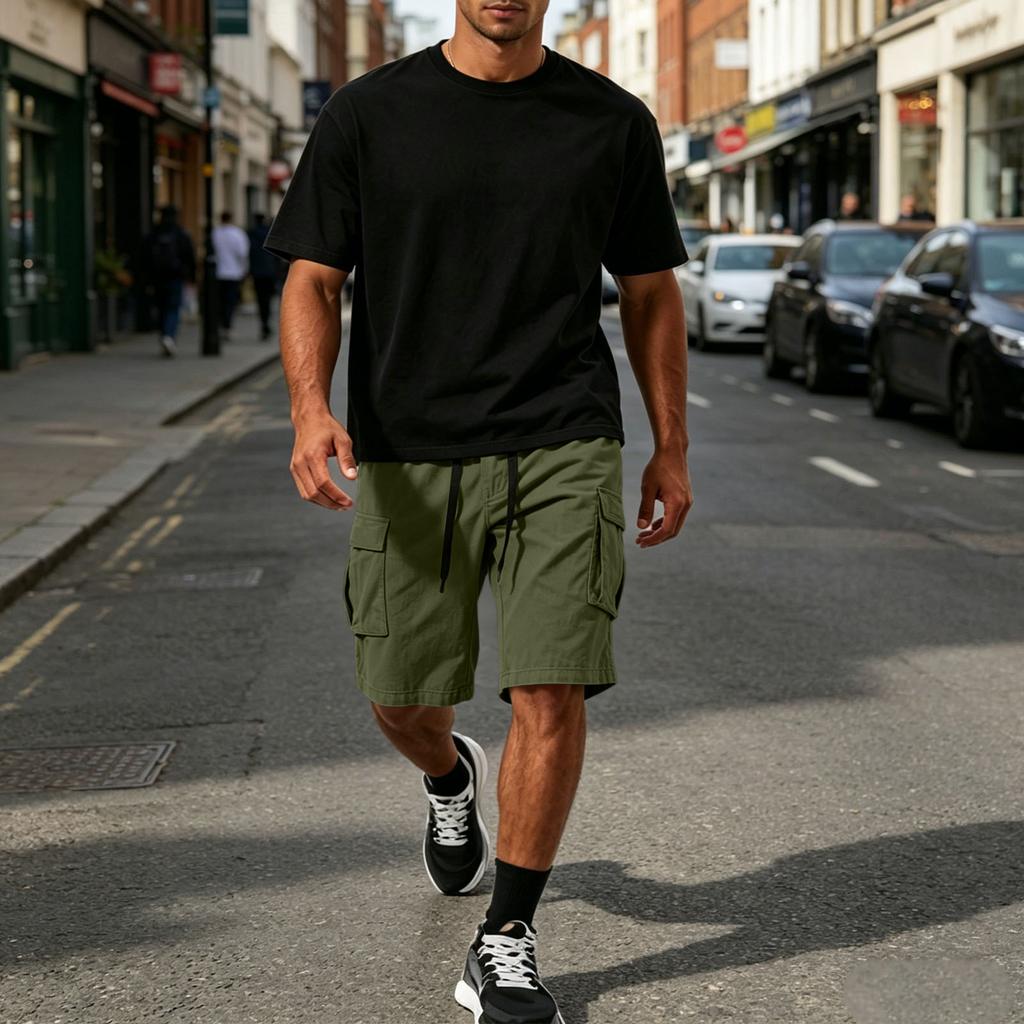 Mens Cargo Shorts Multi Pocket Drawstring Waist Relaxed Fit Workwear Style Casual Cotton Short Pants for Outdoor Activities