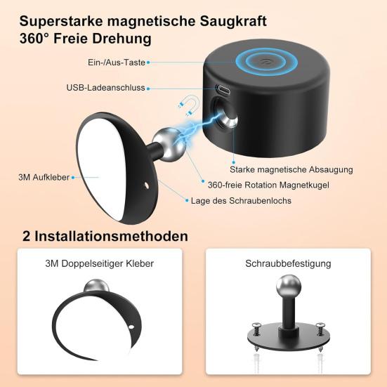 LED Wall Lamp Night Light with Remote Control Dimmable Rechargeable 360-Degree