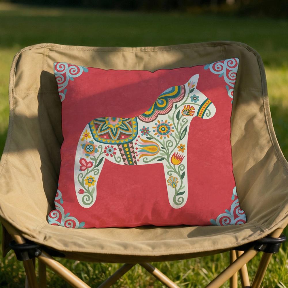Dala Horse Print Cushion Cover Soft Reversible  Durable Pillow Cover  MultiScene Use for Home  Car Daily Comfort