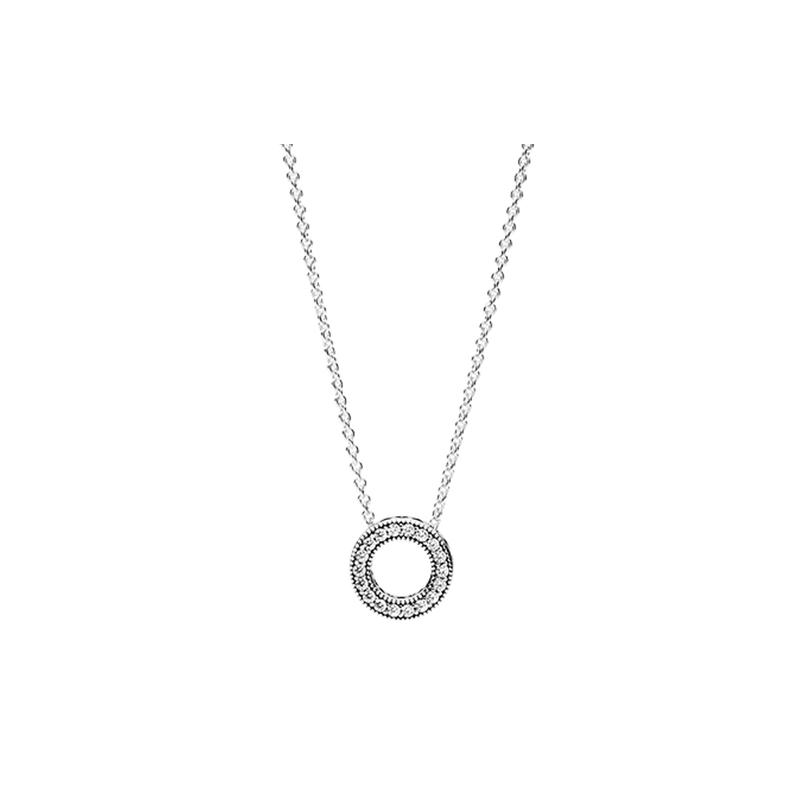 Pandora Heart Pavé Round Pendant 925 Silver Synthetic Cubic Zirconia Necklace Women s Silver 397436CZ серебряный