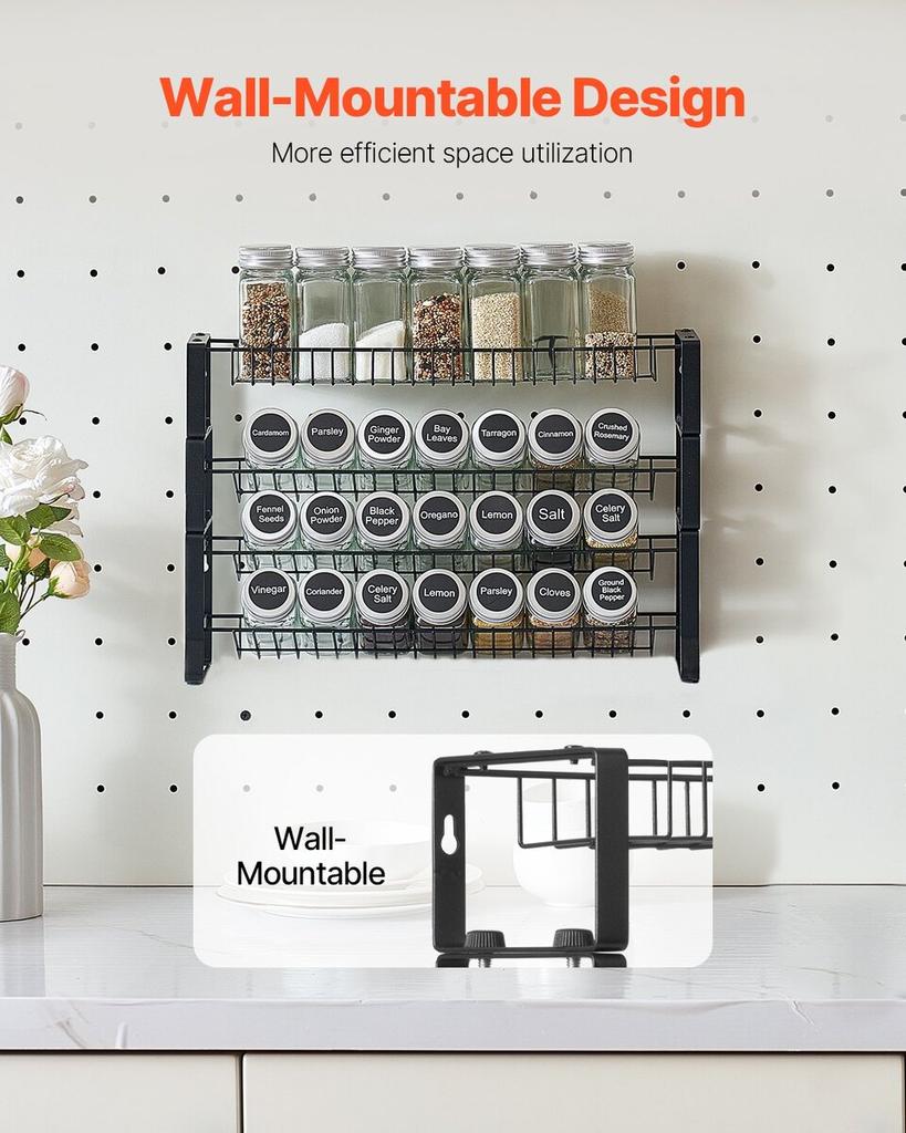 Spice Rack Organizer for Cabinet Seasoning Storage Set Wall Mounted 4 Pack