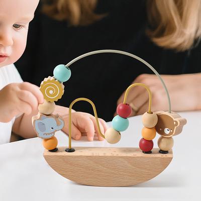 Tragbares Holzperlen-Labyrinth-Spielzeug Holzkreise Perlen Draht-Labyrinth Abakus Puzzle-Spielzeug zum Lernen Zählen mit Drahtrahmen