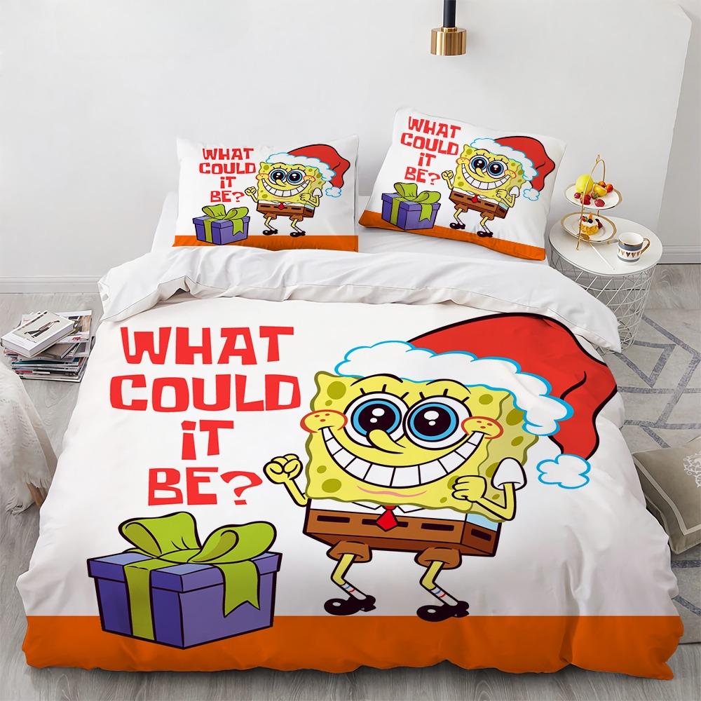 3D Cartoon S-Spongebob Bedding Set Polyester Duvet Cover Pillowcase Kids Bedroom Bed Twin Full Queen Size for Children Room Gift