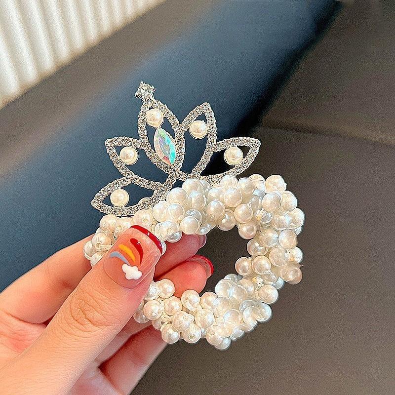 Baby Girls Fashion Pearl Crown Princess Hair Bands Elastic Rubber Bands Children Ball Hair Bun Ties Hair Styling Accessories