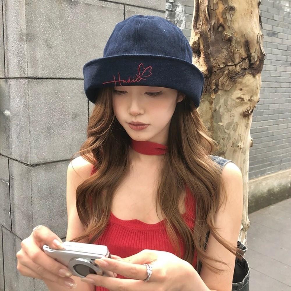 Versatile Denim Fishing Cap Korean Sun Protection Hat Foldable Denim Bucket Cap  Streetwear