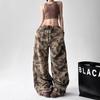 Womens Vintage Camo Cargo Pants High Waist Loose Wide Leg Casual Trousers