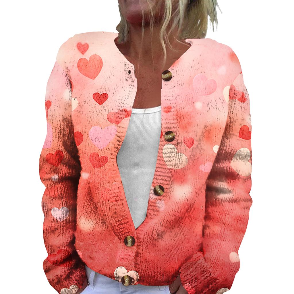 Women's Fashion Printed Long-Sleeved Knit Cardigan Button-Down Jacket