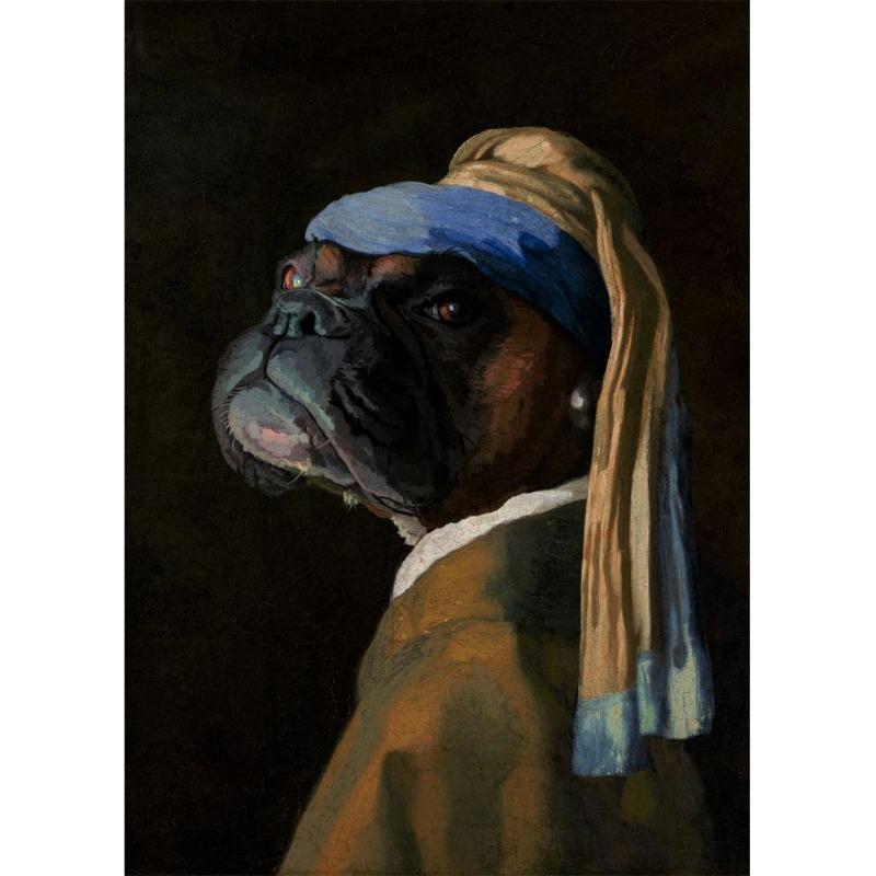 İnci küpeli ünlü kız, posterler, tuval, yağlı boya, komik köpek yavrusu, çiçekler, gitar, oturma odası için duvar sanatı, ev dekoru