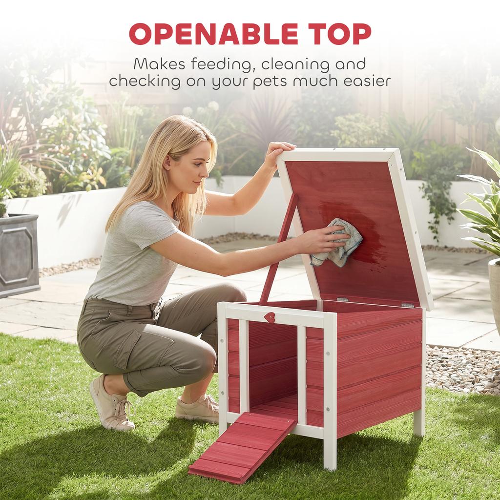 Wooden Rabbit Hutch 51 x 42 x 43 cm, Red