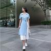 Summer new shirt short-sleeved dress high-end thin waist design sense niche a-word long dress women