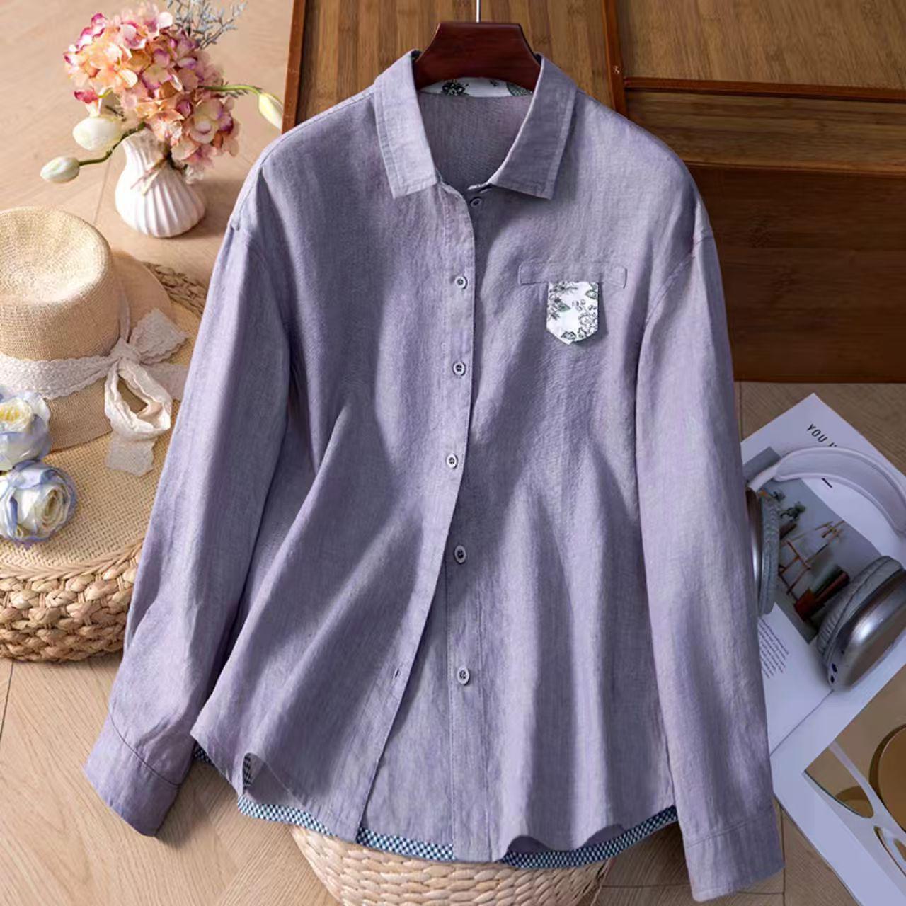 2026 Spring Women s Artistic Hemp Long Sleeve Embroidered Top Small (90-110 jin) серебряный серый