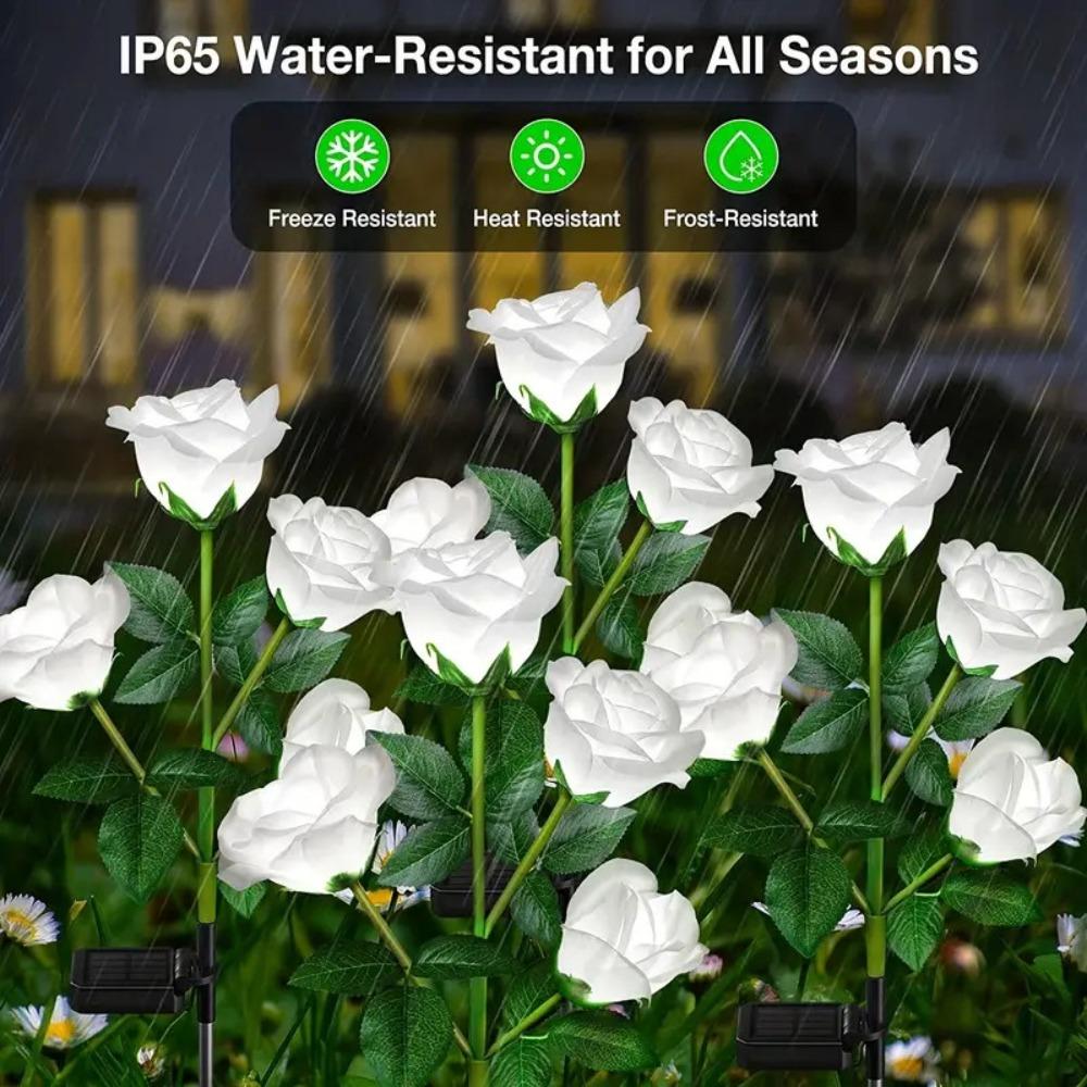 Solar Powered Solar Artificial Flower Light 3 Heads Solar Rose Flowers Lantern  Landscape Decor