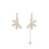 Silver needle super fairy Mori flower earrings, asymmetrical design, long fringed pearl earrings, no ear clips.